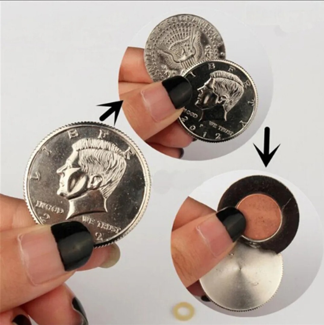 Magic Trick Gimmick Half Dollar Magnetic Flipper Coin Close Up Magician Tool T11
