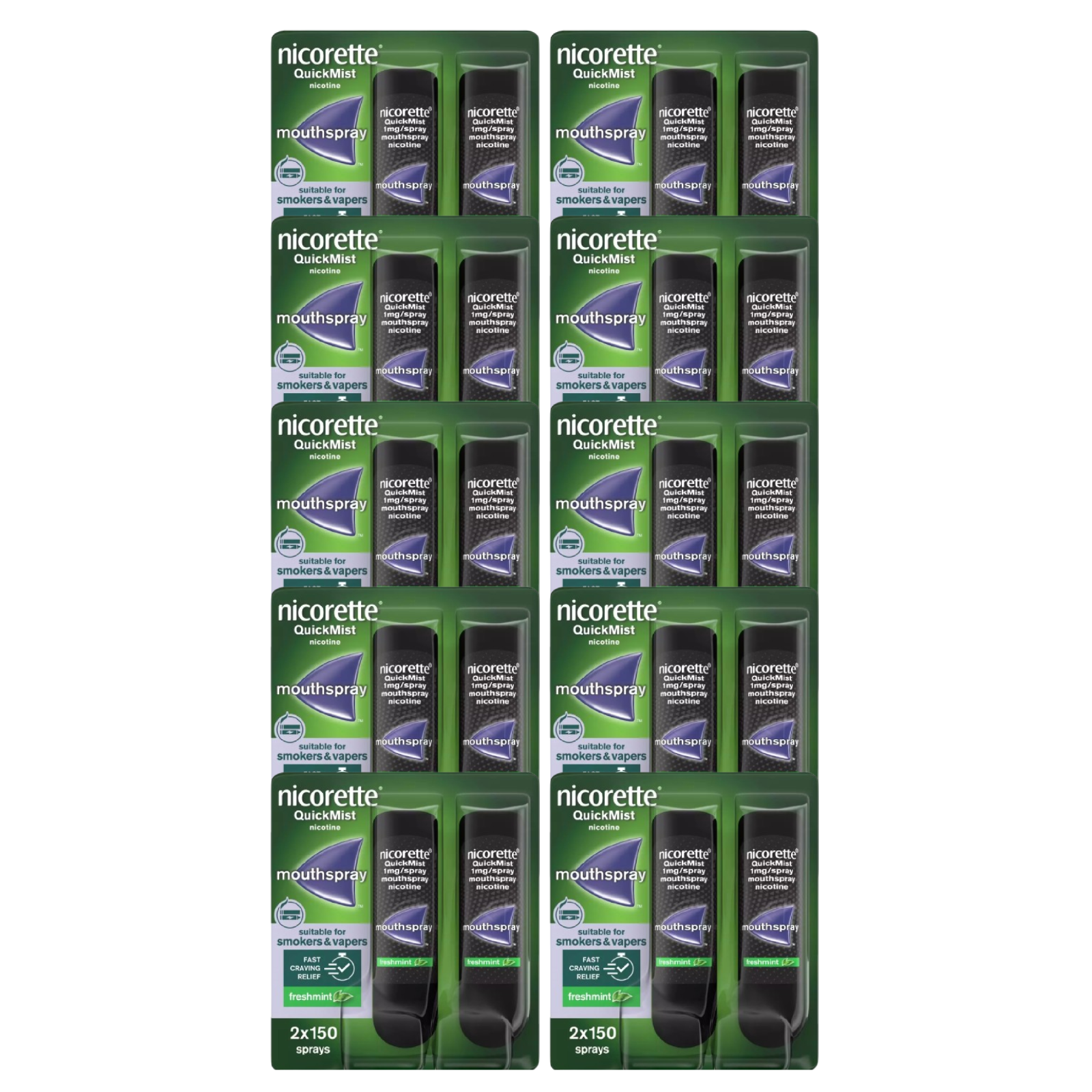 10X Nicorette Quickmist Duo, 2 x 150 sprays FREE SHIPPING