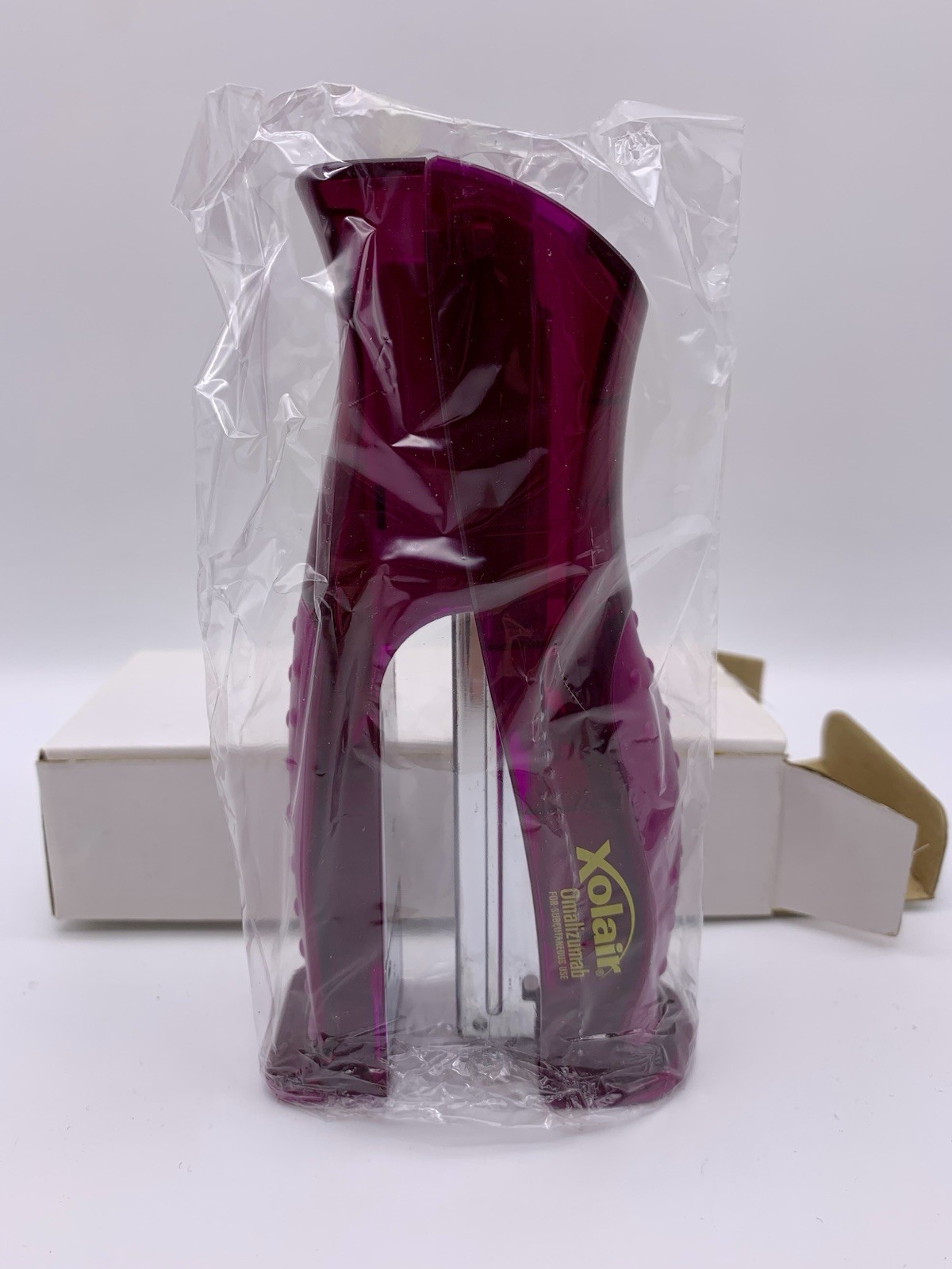 Vtg New in Box Xolair Purple Stapler Logo Both Sides, 6" Upright Pharma Drug Rep