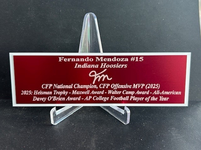 Fernando Mendoza Autograph Nameplate Indiana Hoosiers National Champion Heisman
