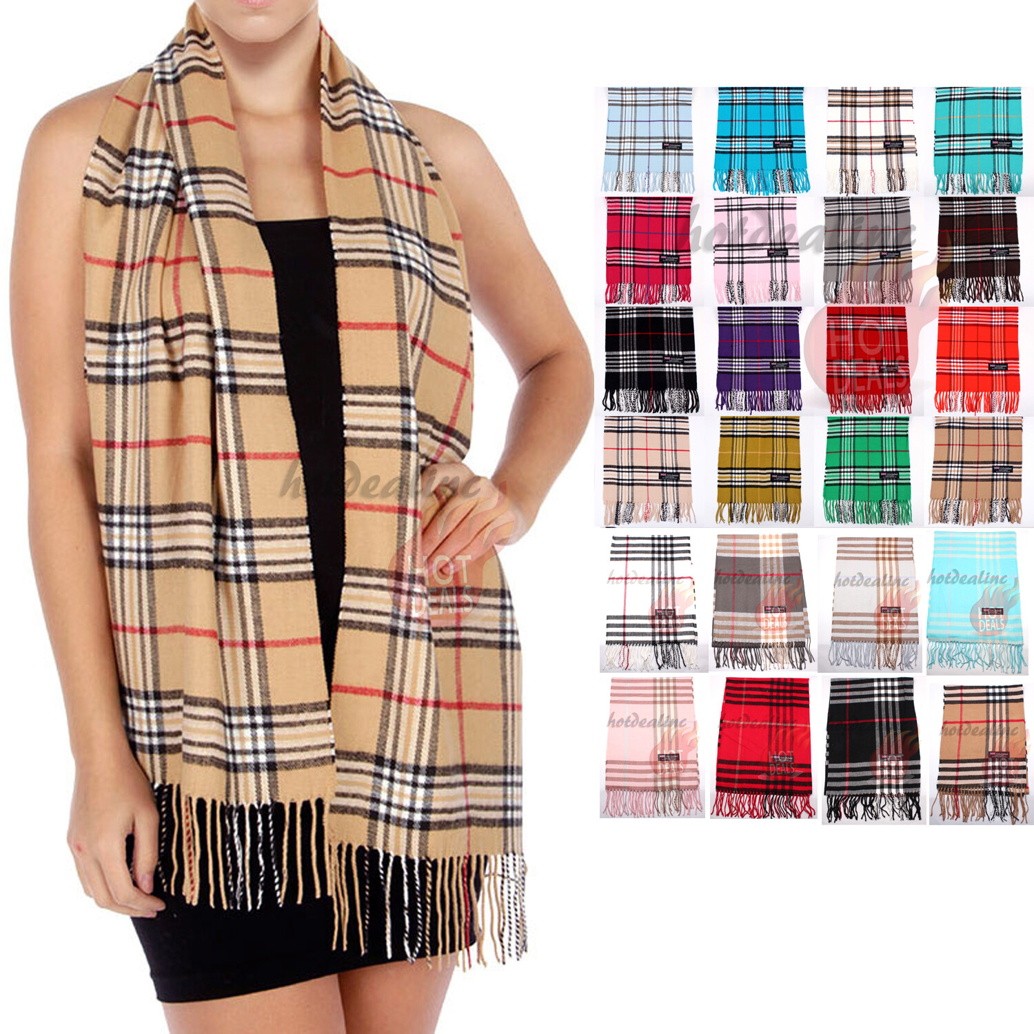100% CASHMERE Scarf Check Tartan Plaid Wrap Plain Scarves Winter Warm