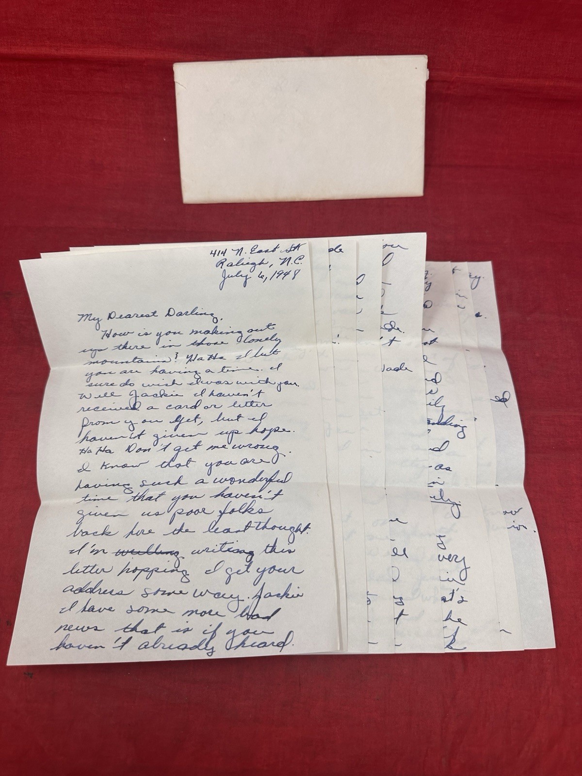 Cursive Handwritten 1948 Love Letter 8 Pages Ephemera Movie Prop Vintage July 6