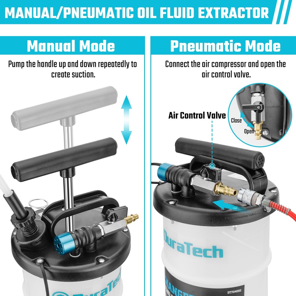 DURATECH 6.5L Oil Extractor Pump Pneumatic/Manual Oil Change Fluid Extractor USA
