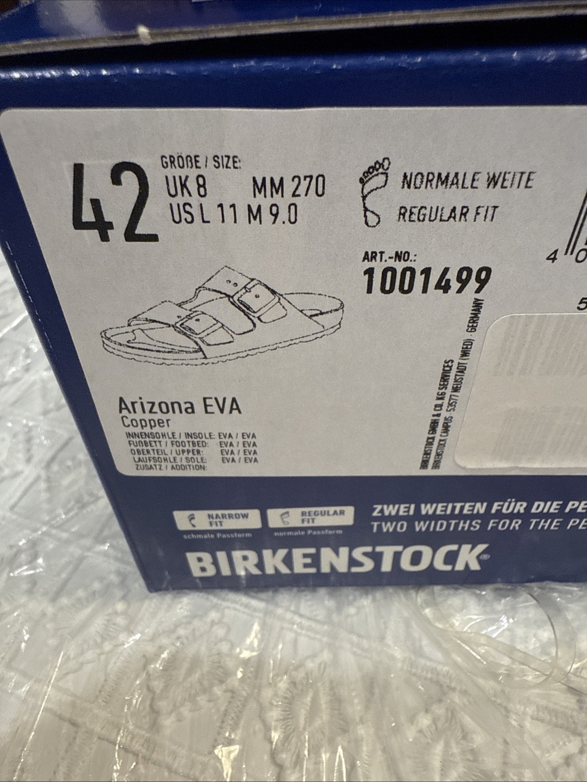 Birkenstock Arizona EVA Copper 42 Normal Fit 11w/ 9m