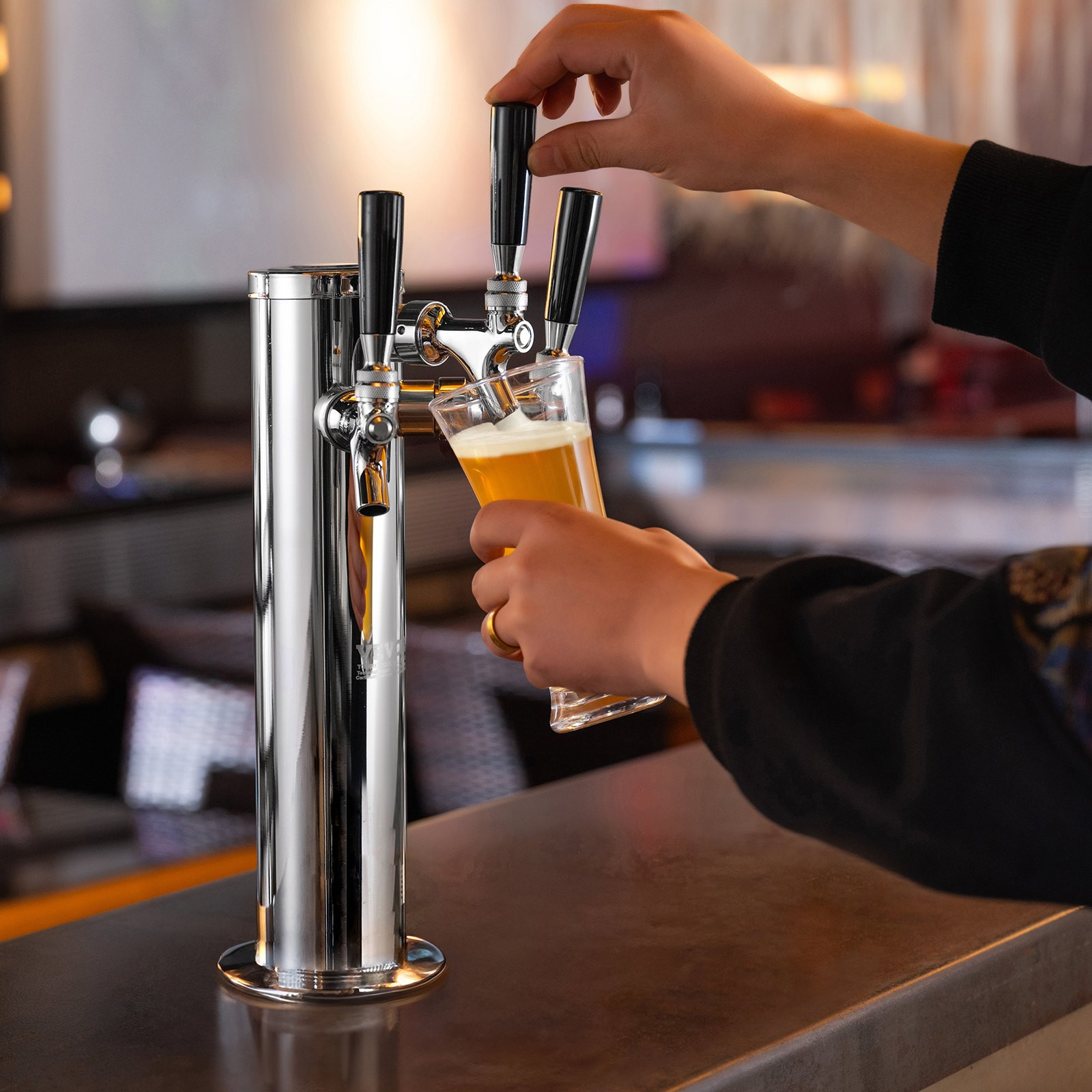 3 Tap Kegerator Beer Tower Stainless Steel Insulated Self-Closing Faucets Kit