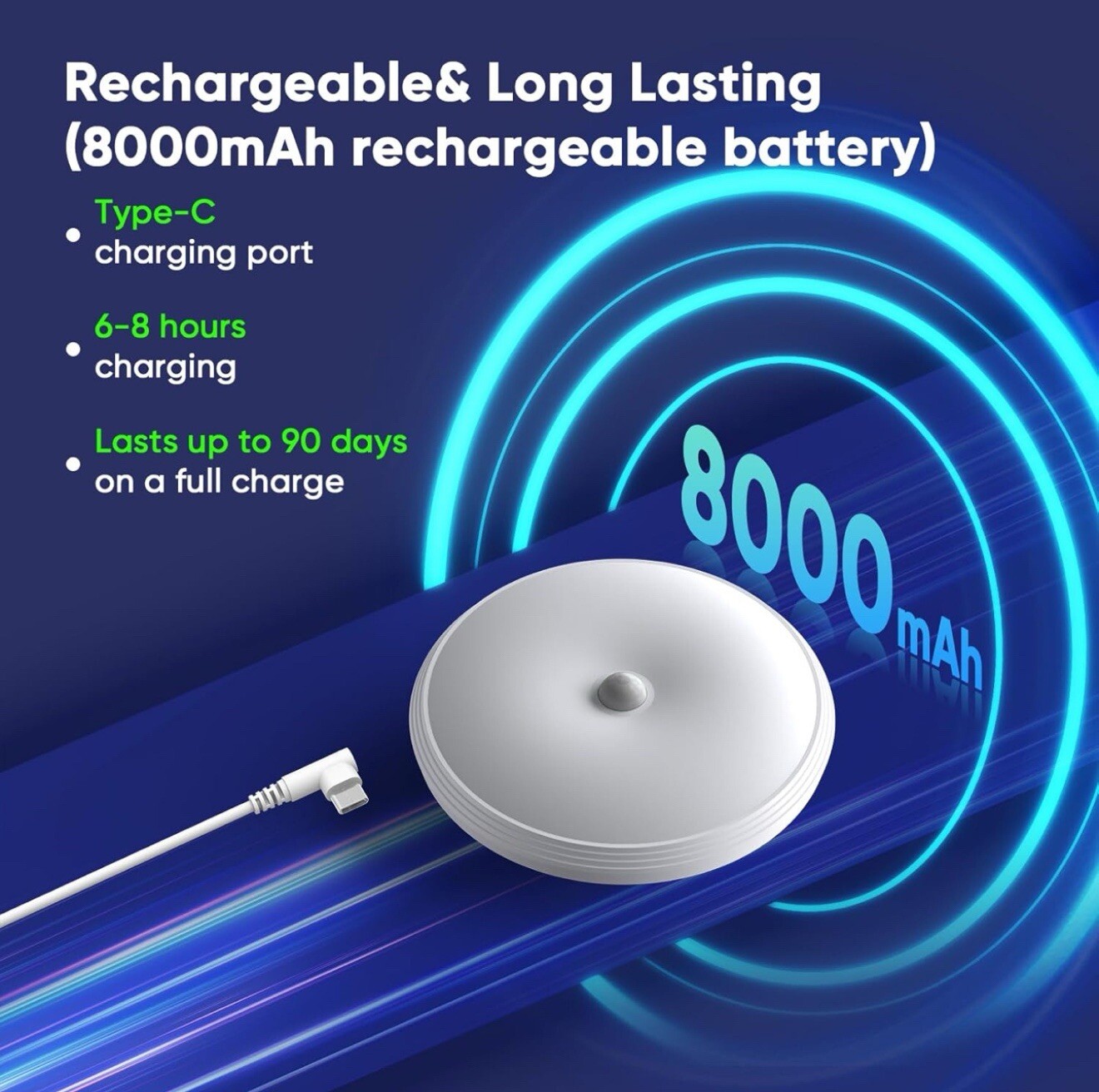 Rechargeable Closet Lights Motion Sensored, Battery Operated Ceiling Multicolor