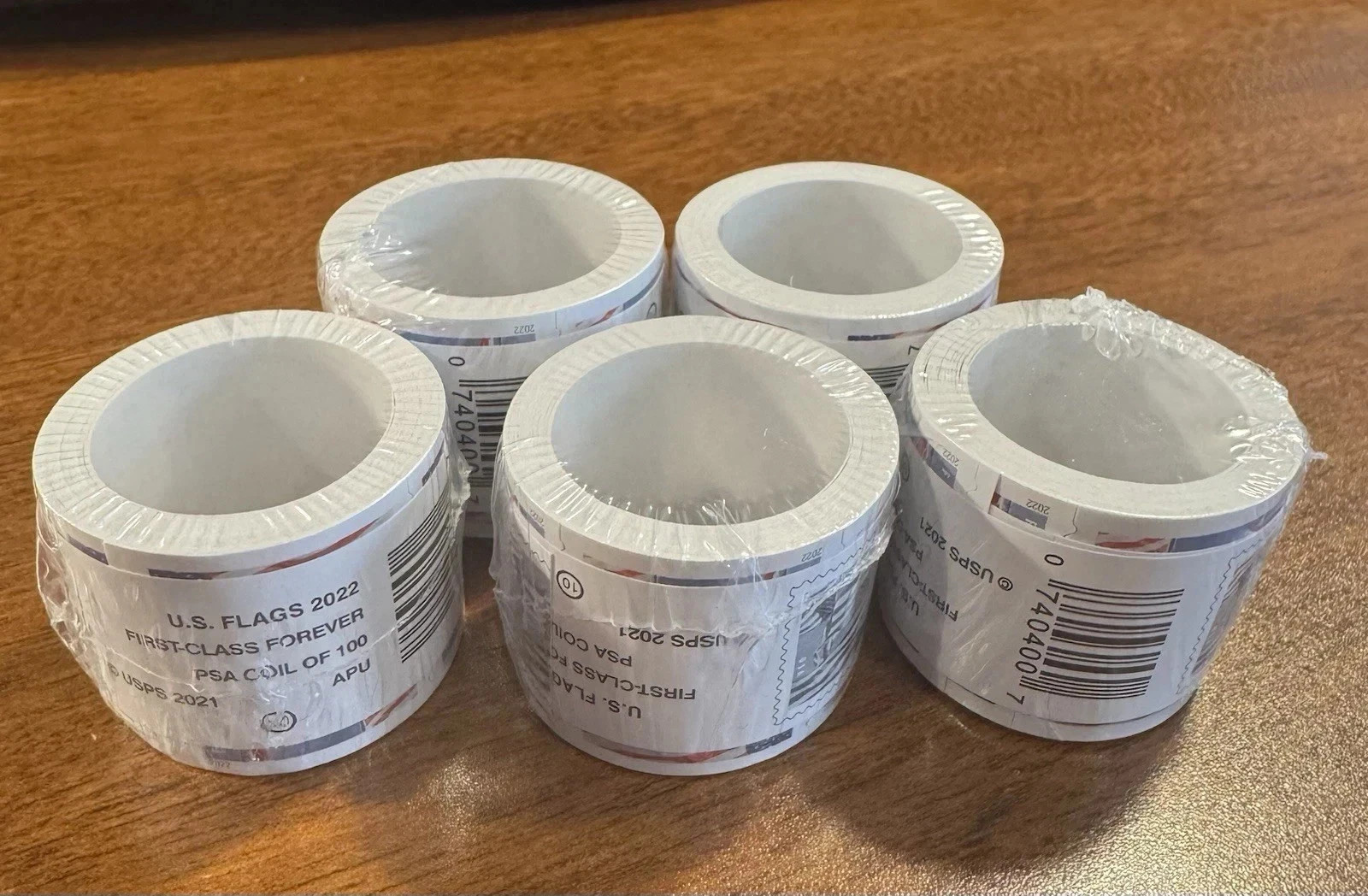 5 Rolls of 100 USPS -POSTAGE-2024 Coil 500 New Sealed, Free Shipping！