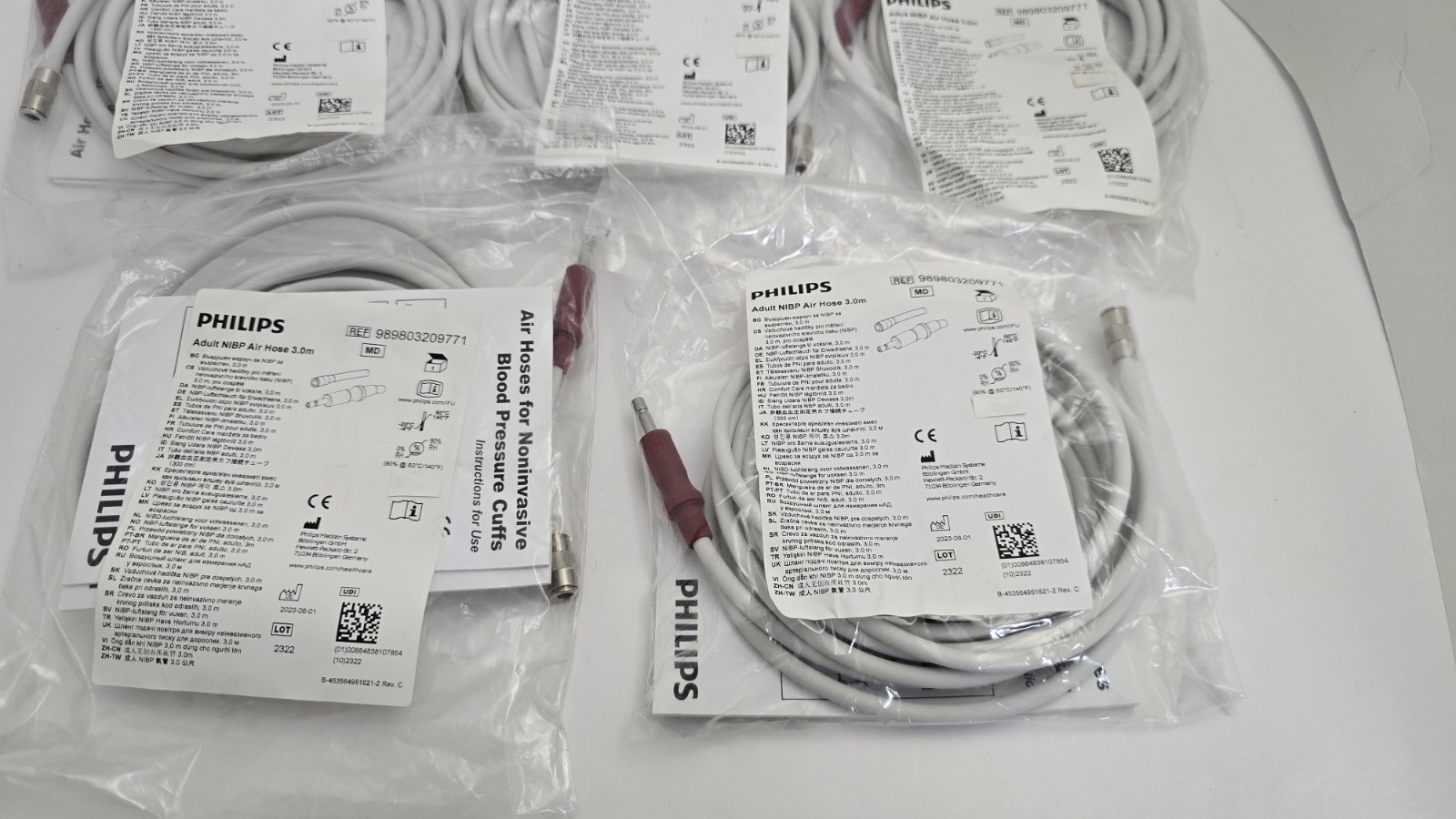 Lot of (5) Philips Adult NIBP BP Air Hose 3.0m 989803209771 New in Bags