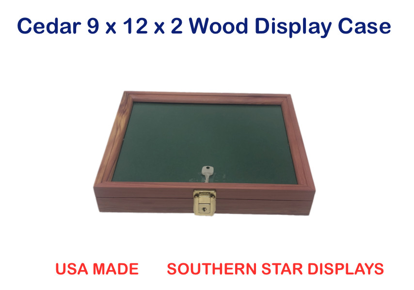 Cedar 9 x 12 x 2 Wood Display Case for Arrowheads Knives Collectibles Coins