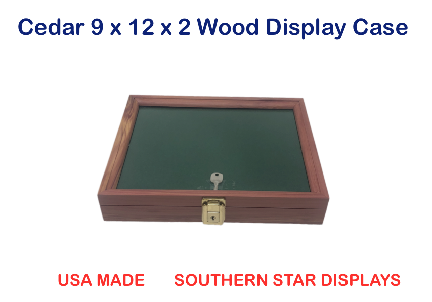 Cedar 9 x 12 x 2 Wood Display Case for Arrowheads Knives Collectibles Coins
