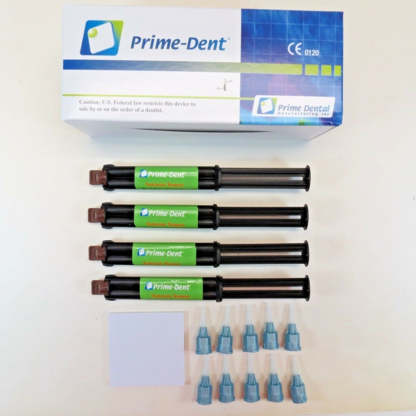 Prime-Dent Dual Cure Automix Dental Luting Cement 4 Syringe Kit Natural or White