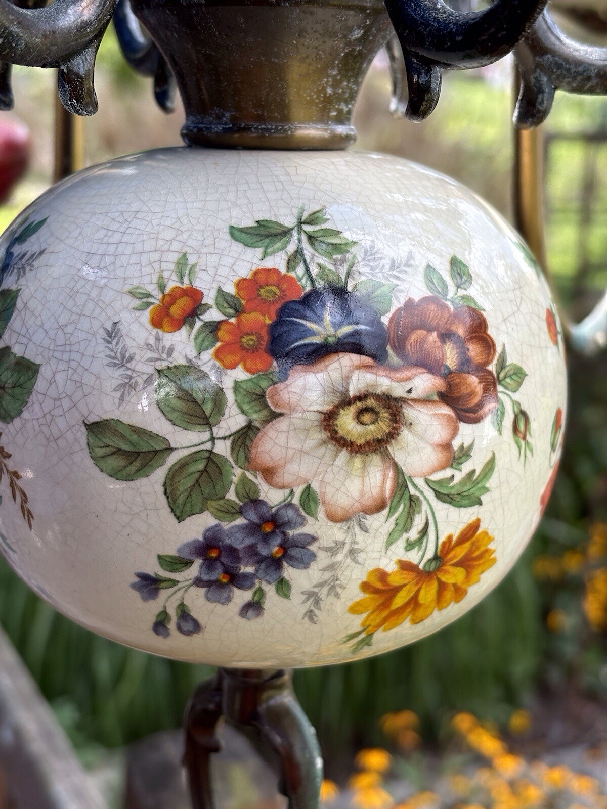 French hand painted 6 arm Porcelain Chandelier from the 20-40s