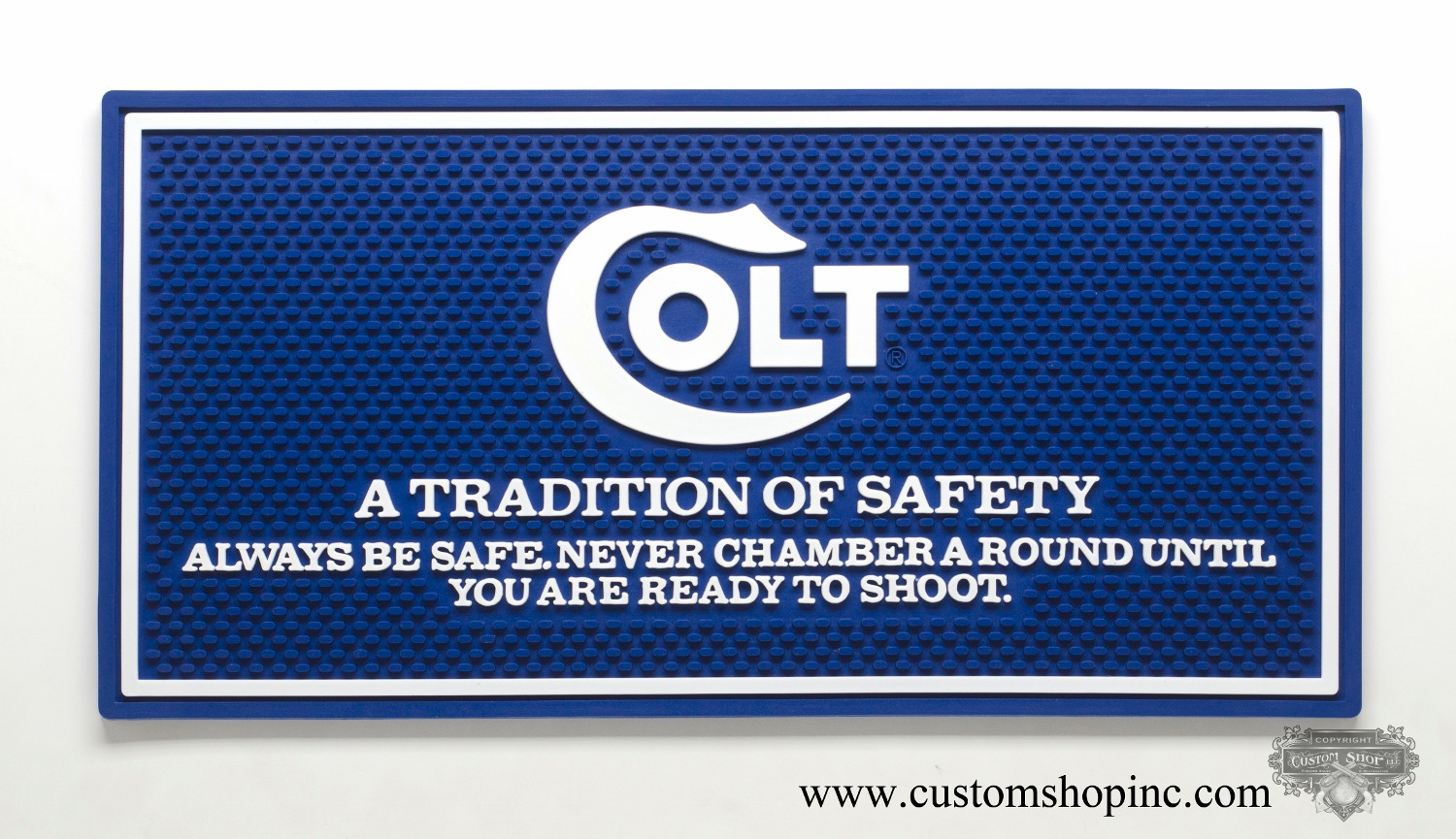 Colt Python Counter Gun Mat. Blue And White. Very Vibrant Color. Serpentine Logo