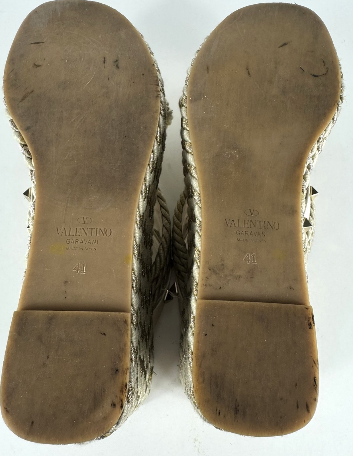 Valentino Rockstud Torchon Espadrille Ivory Striped Wedge Sandal EU 41 US 11