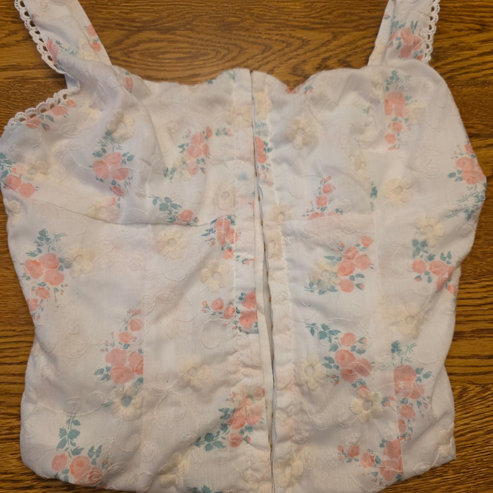 Altar'd State Corset Crop Top Floral Print White Pink Girlhood Core Lace Trim XS