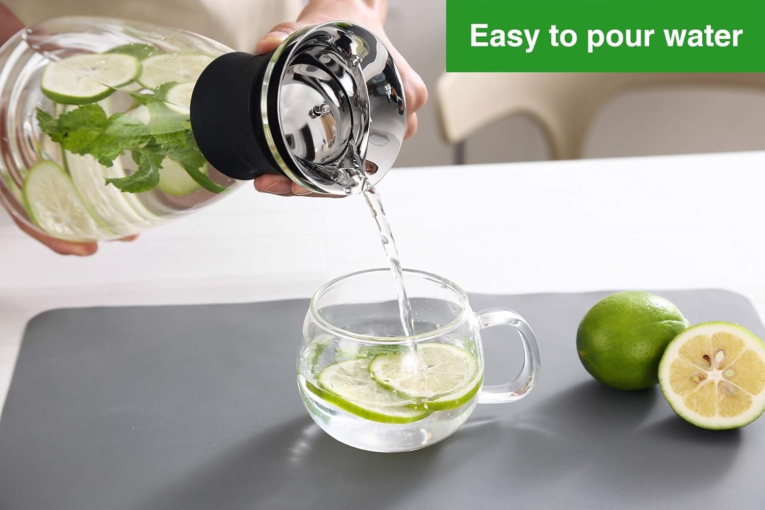 2Pcs 37oz/1100ml Glass Carafe with Stainless Steel Silicone Filter Lid for Tea