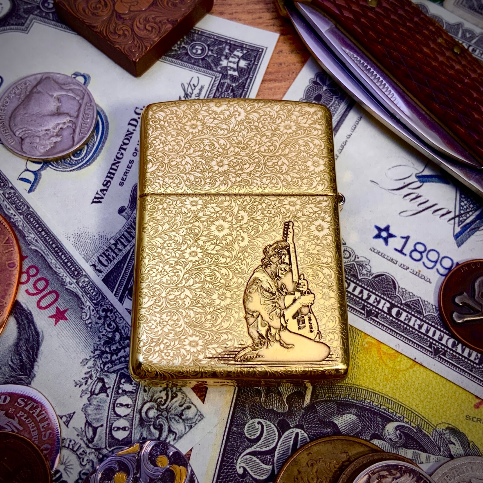 Zippo “Rolling Stones” Themed Engraved Brass Armor Lighter Limited Edition of 50