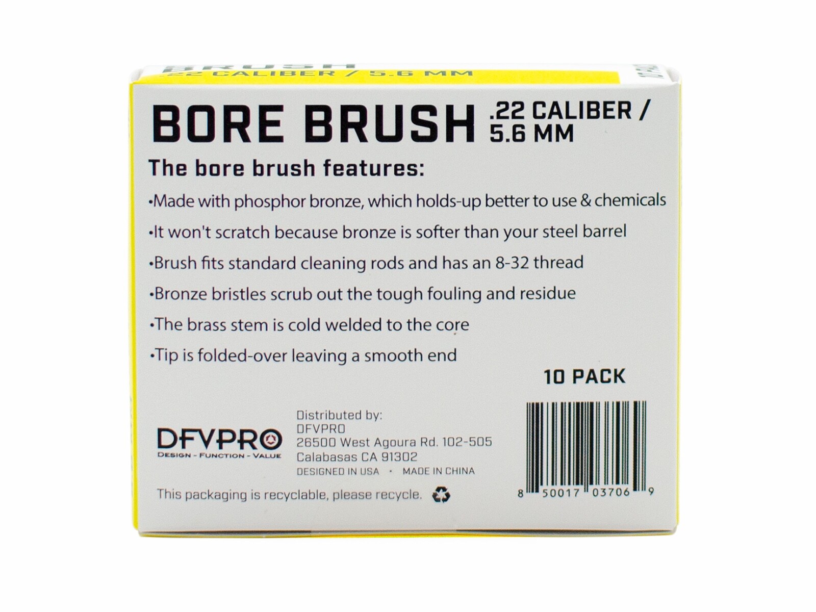 10 Pack- .22 Cal Phosphor Bronze Bore Brushes for Gun Cleaning and Maintenance