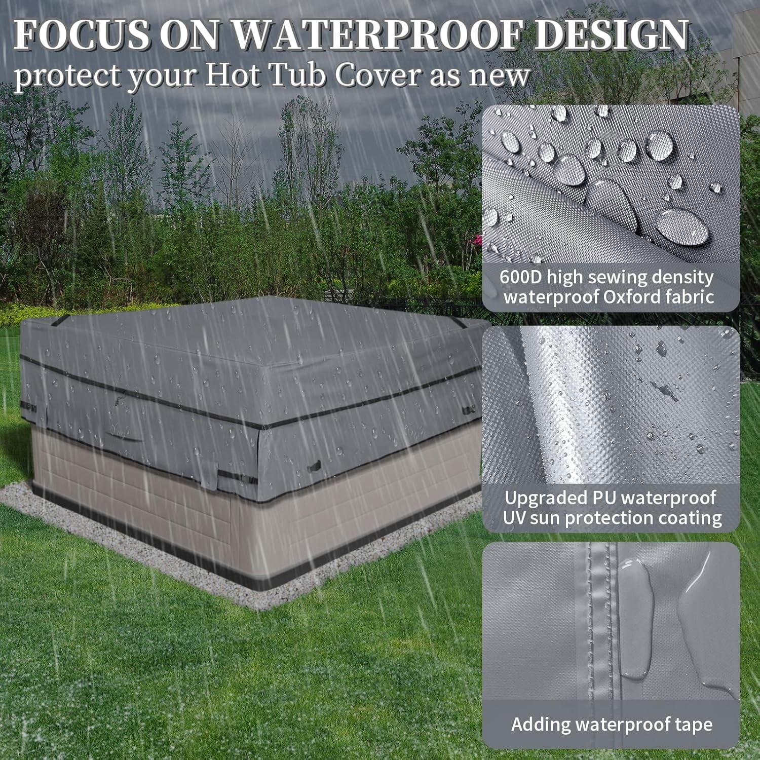 Outdoor Waterproof and Weatherproof Hot Tub Cover 85 X 85 Inch Fit 84 X 84 or 83