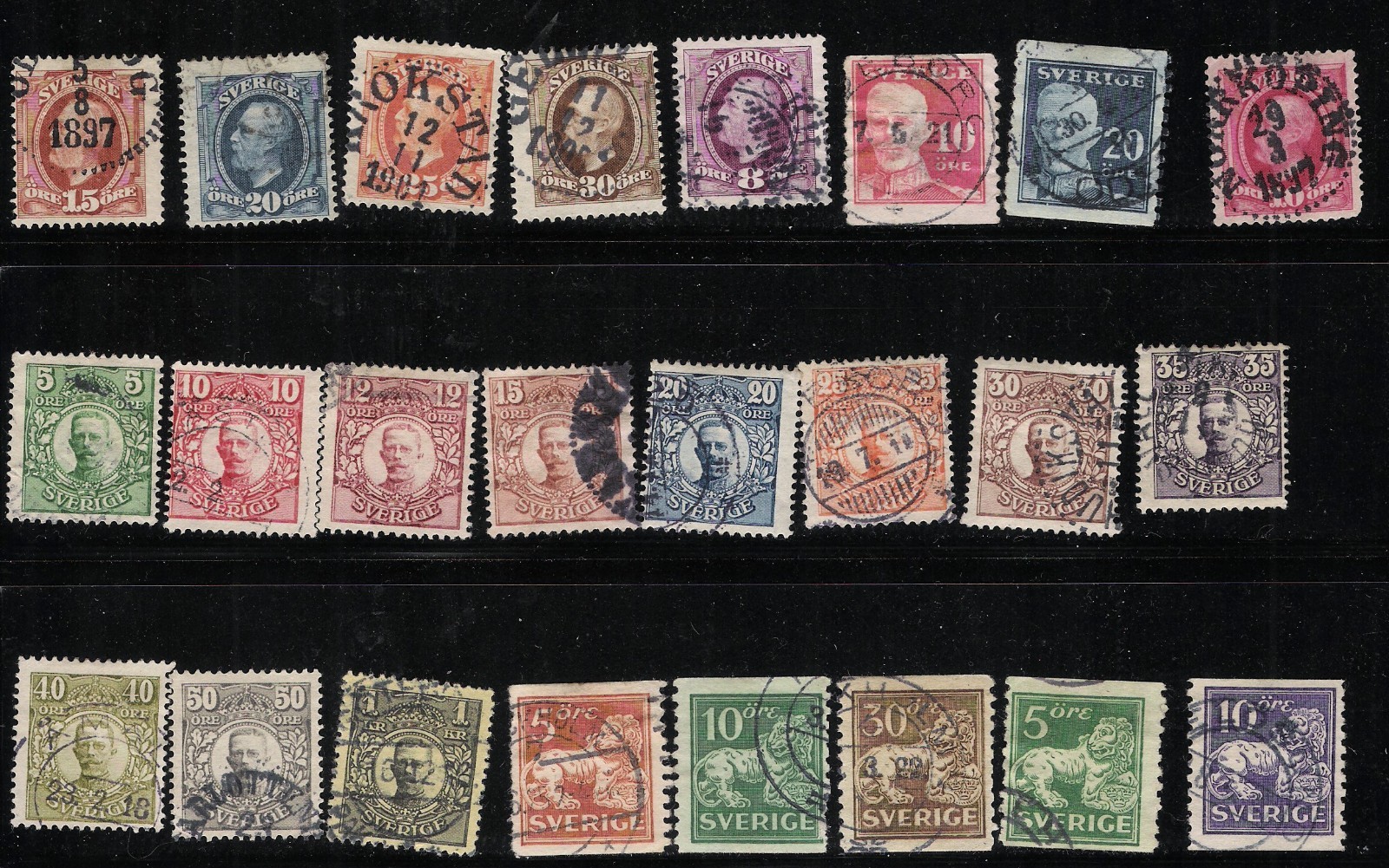 Sweden 1872 - 1939, Scott's #22 - #O53, 89 Stamps, 2 Pages, 4 Views, Cat$75+