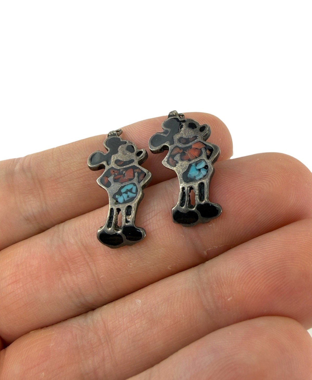 Vintage Mickey Mouse Sterling Silver Onyx/Coral Turquoise Ring & 2 Pendants