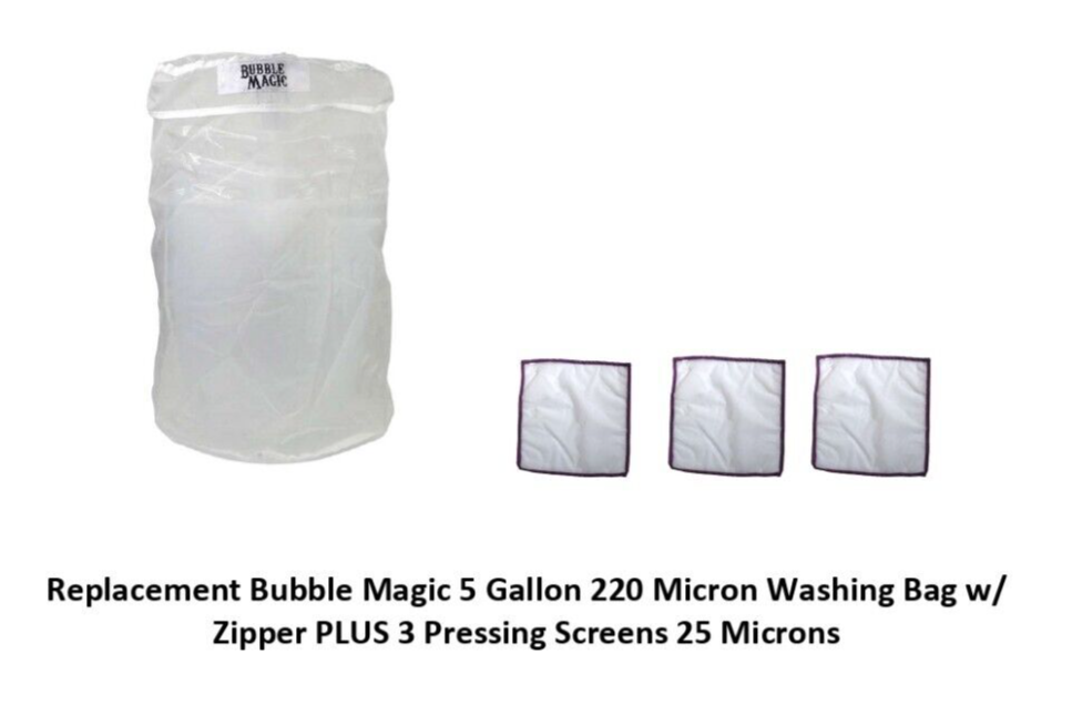 Replacement Bubble Magic 5 Gallon 220 Micron Washing Bag/Zipper PLUS 3 Pressing