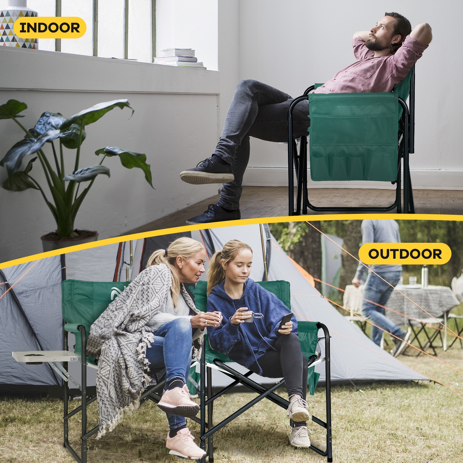 Oversize Folding Camping Chair Outdoor Heavy Duty Director Chair with Side Table