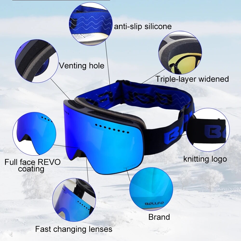 Ski Goggles OTG Pro HD Magnetic Snow Goggles UV Protection Interchangeable Lens