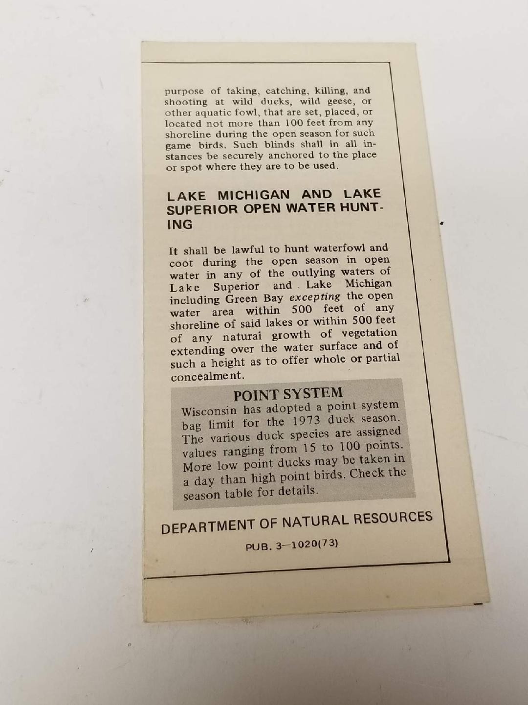 1973 Wisconsin Waterfowl Hunting Regulations