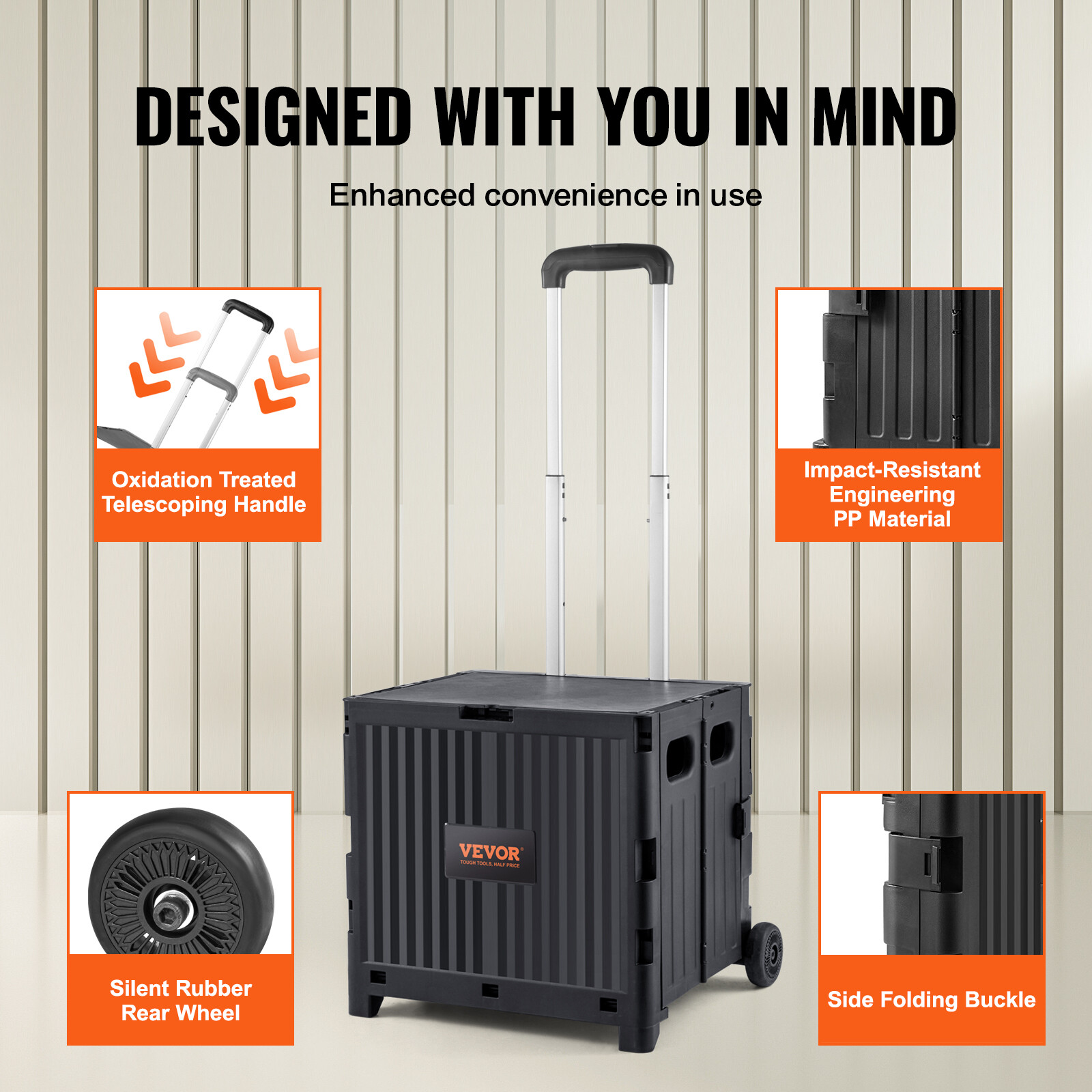 VEVOR Folding Shopping Cart Foldable Utility Cart 80 lbs Telescoping Handle