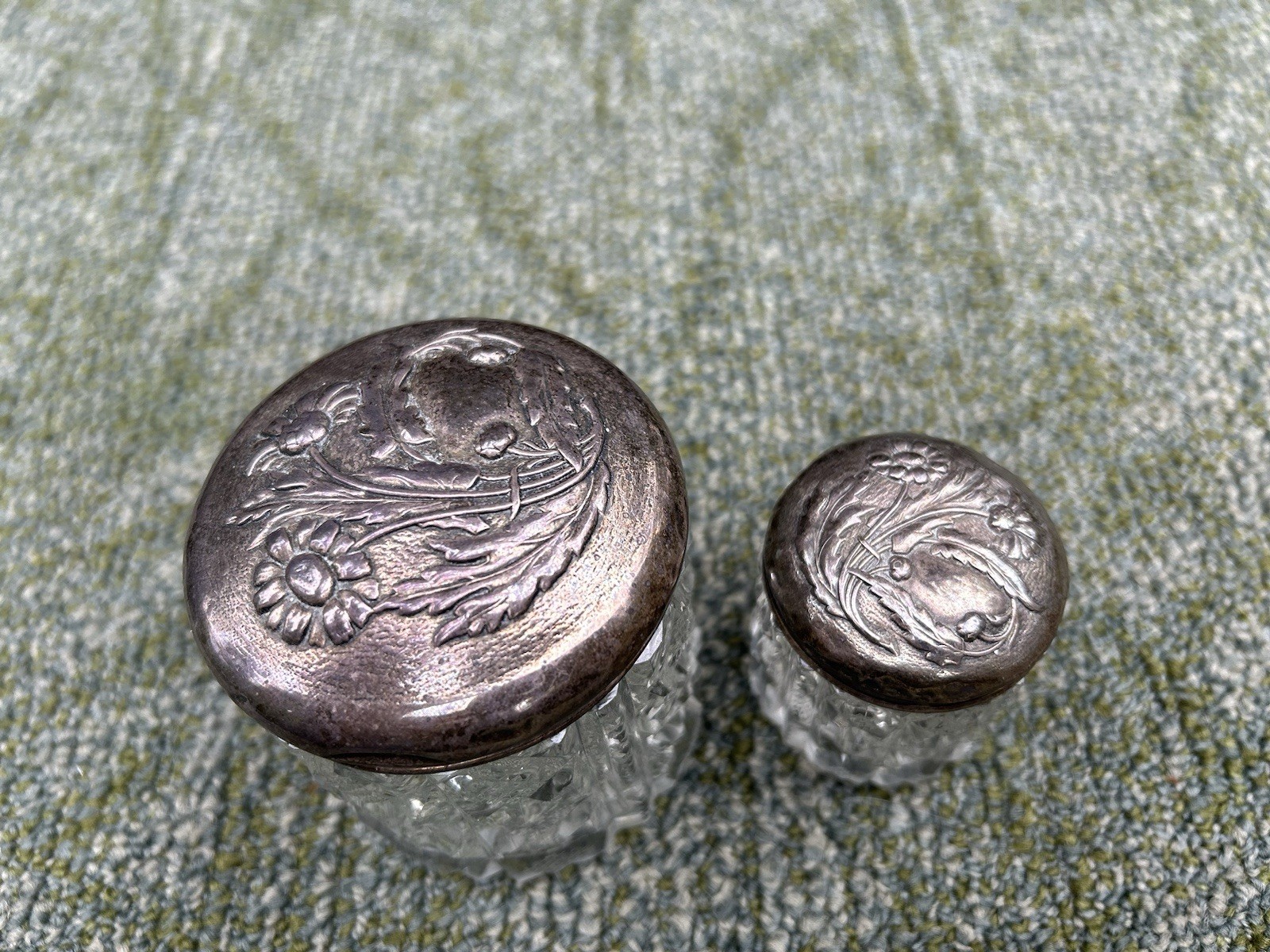 Antique English Sterling Silver Cut Glass Vanity Bottle Set Henry Williamson Ltd