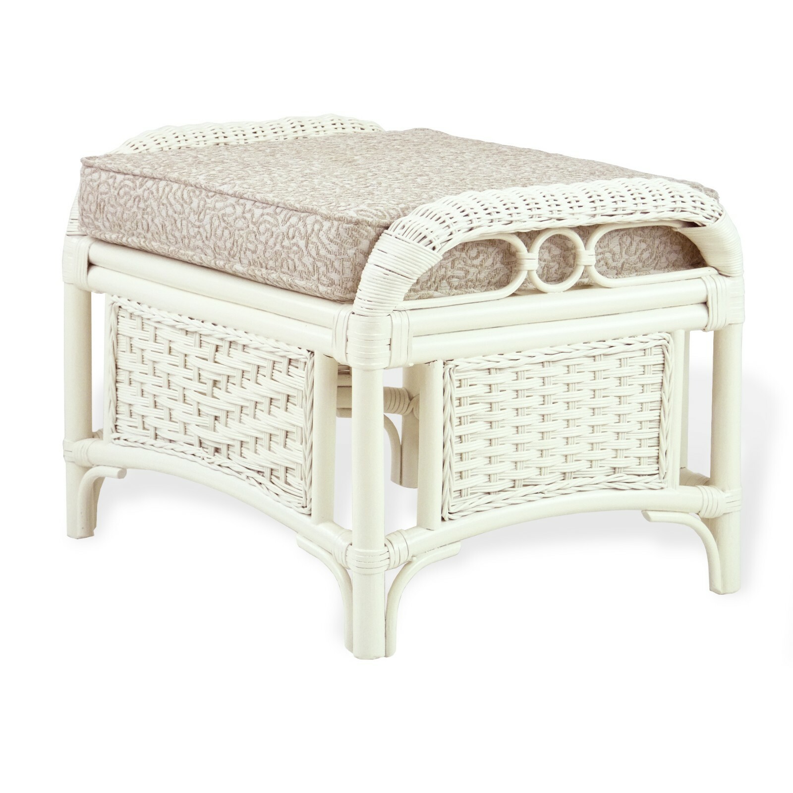 Natural Rattan Wicker ECO Handmade Alexa Ottoman Footstool White w/Cushion