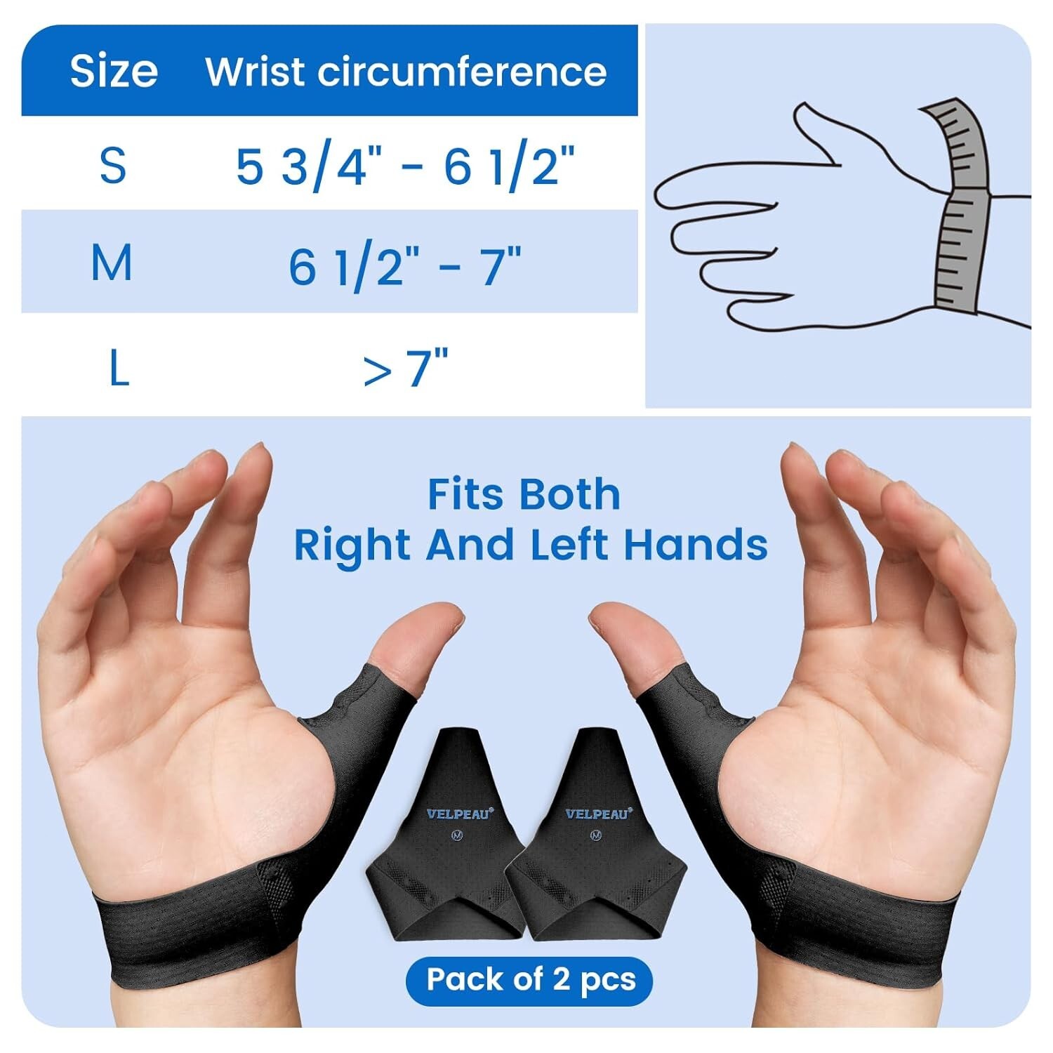 2pcs Velpeau Thumb Compression Sleeve for Tendonitis for Arthritis Pain Relief