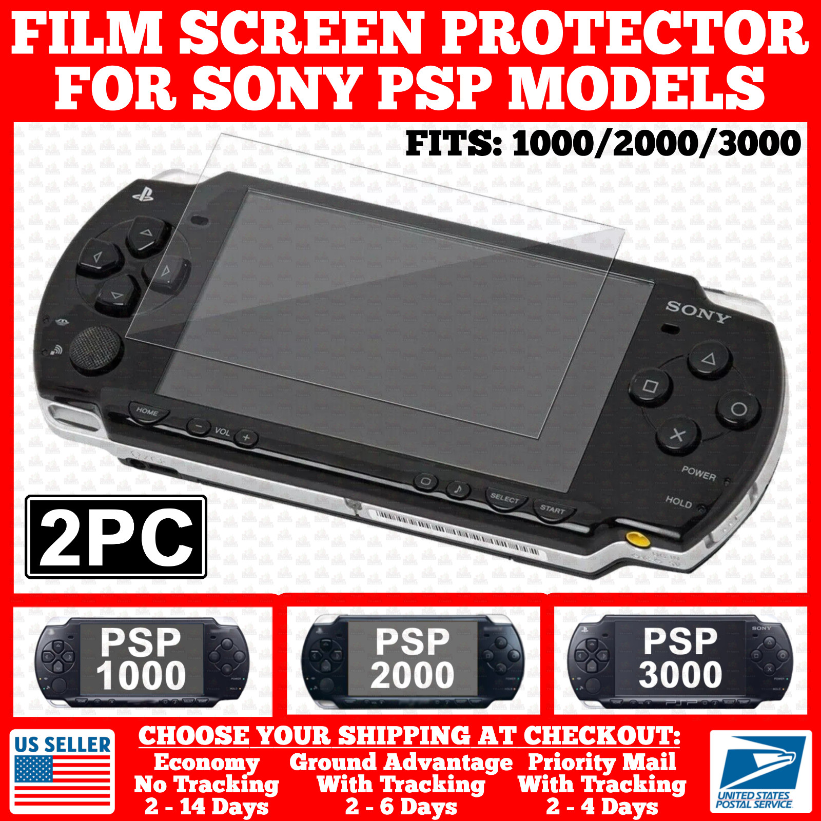 2PC Film Screen Protector for PlayStation Portable PSP 1000/2000/3000 Console