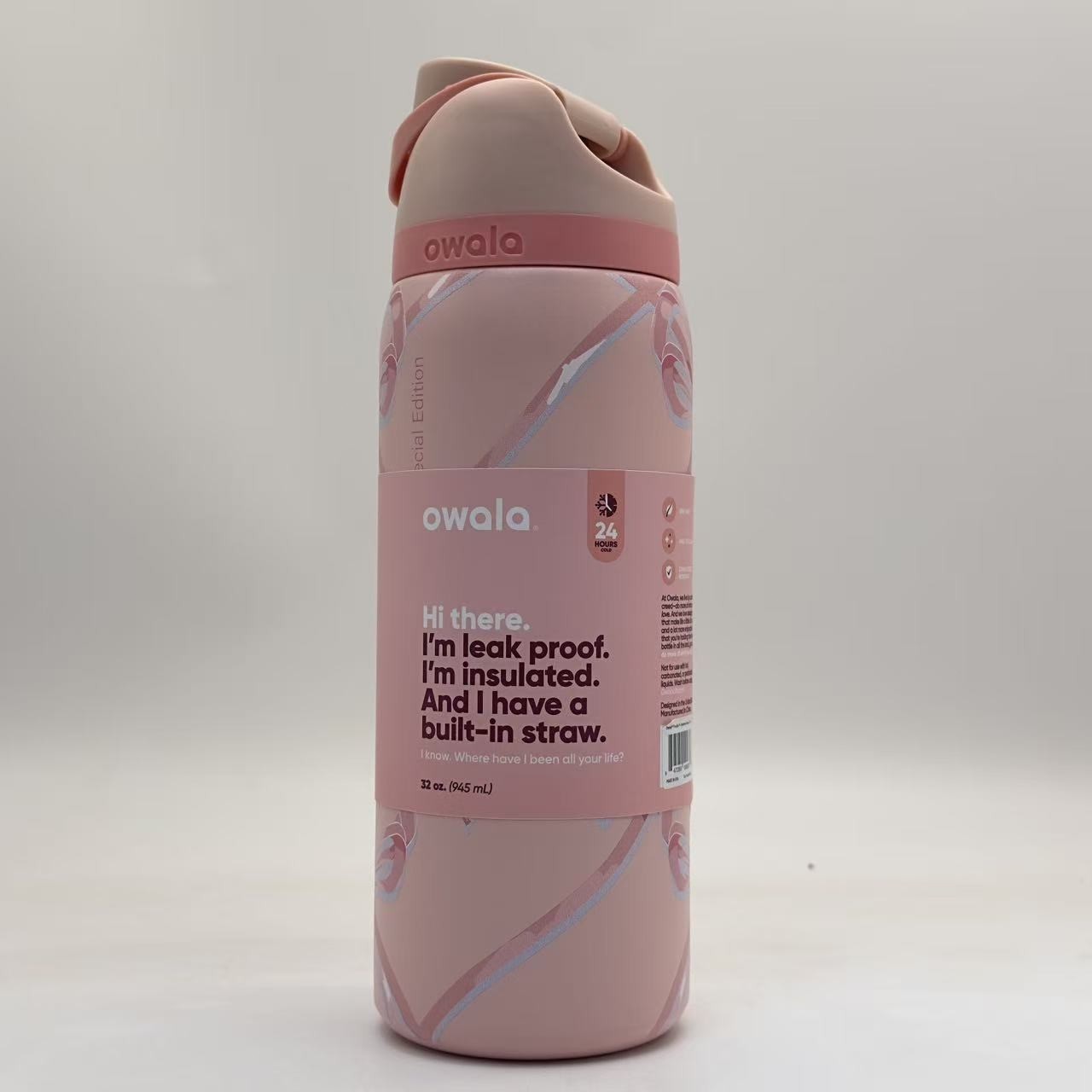 Owala FreeSip Sugar Plum Fairy 32 Oz Water Bottle Holiday Collection Pink