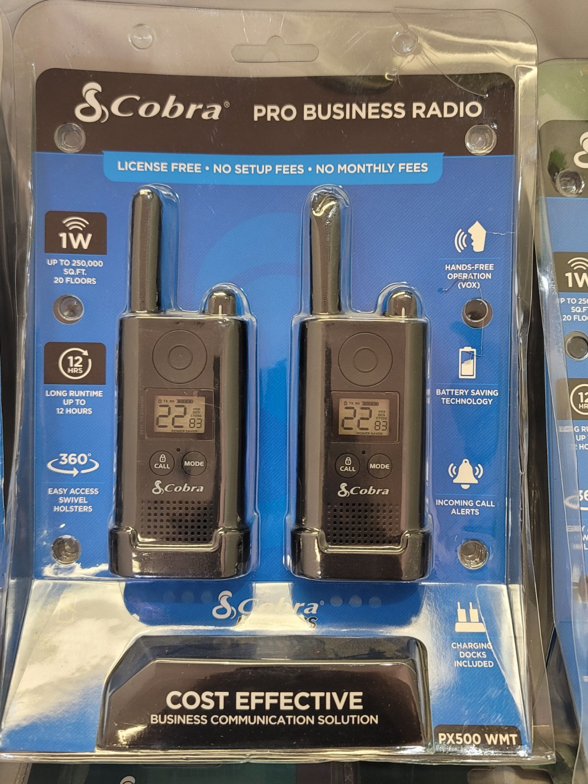 6 NEW Cobra PX500 Walkie Talkies Business Radios up to 12 hr run-time, 6 earbuds