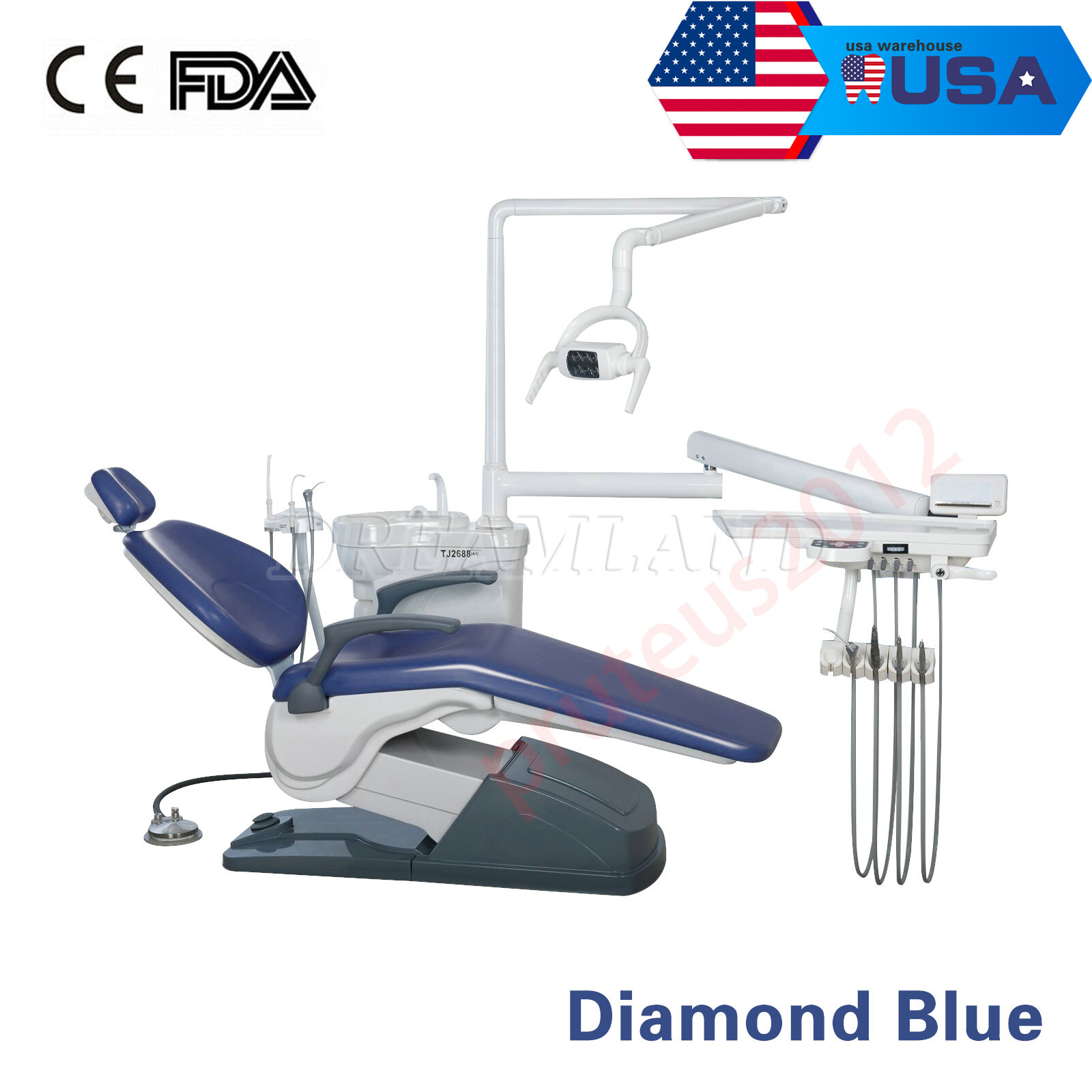 ADJUSTABLE MEDICAL DENTAL CHAIR WITH STOOL COMBINATION BLUE Hard Leather
