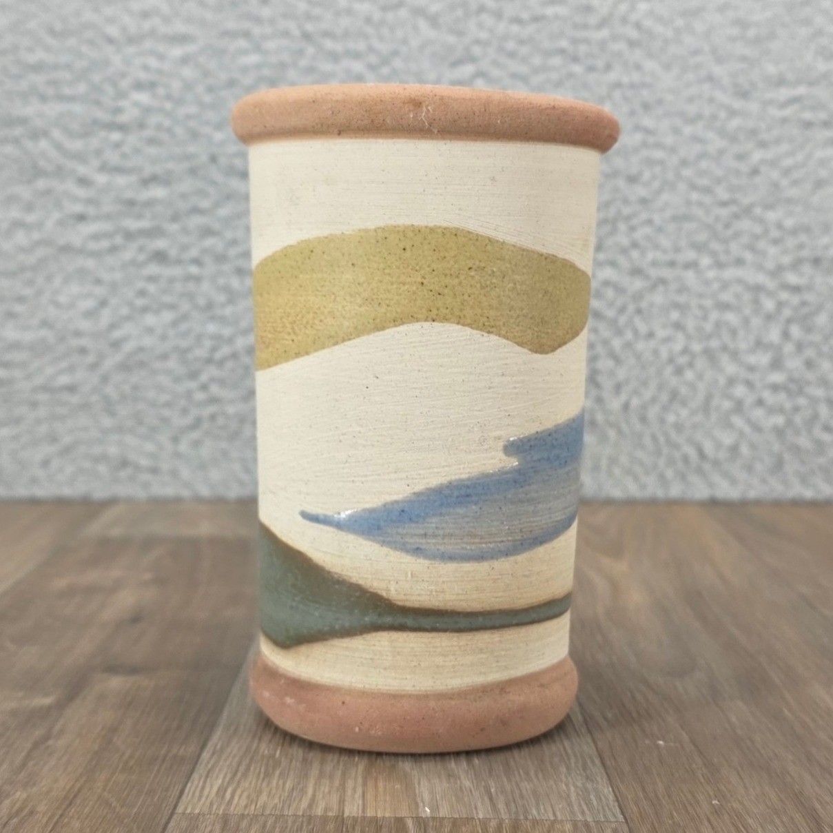 Alfa Dom Handmade Ceramic Vase Stripped Design Pink Tan Blue Green Pottery