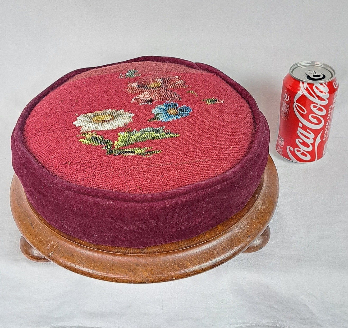 Antique Victorian Footstool Beaded Floral Needlework Tapestry Upholstery Ottoman