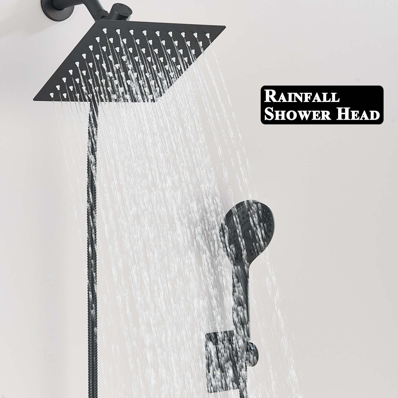 Black Shower Head with handheld Spray High Pressure 8 inch Rain Showerhead Combo