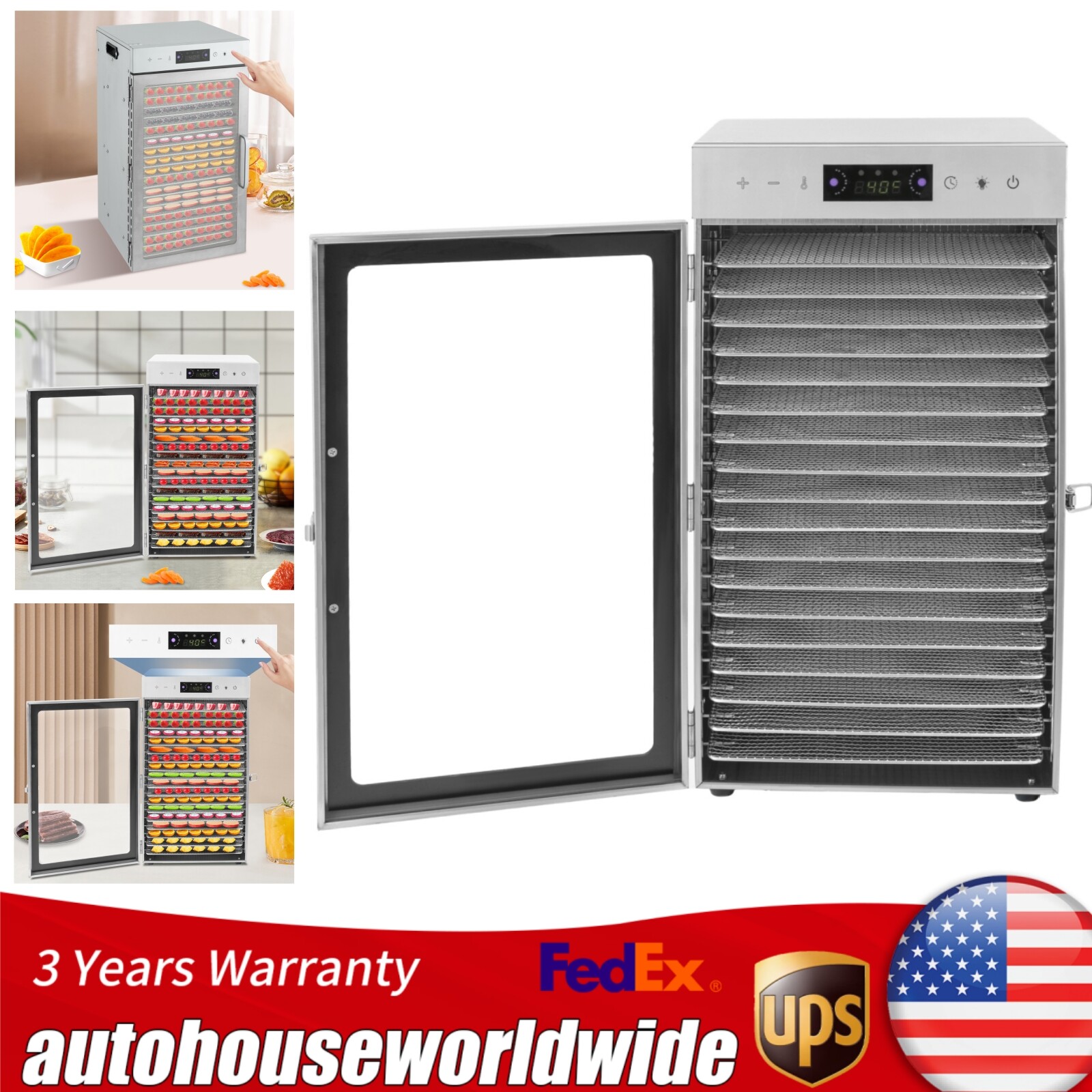 Commercial Dehydrator 18 Stainless Steel Trays Fruit Vegetable Food Dry Machine