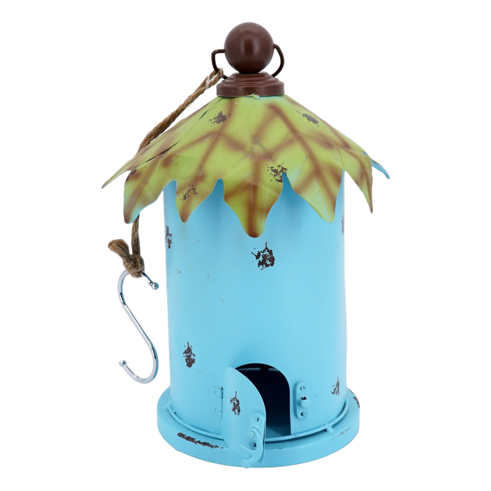 Hanging Metal Birdhouse (Teal, 10 x 5 x 5 in) Round Metal Bird House Outdoor