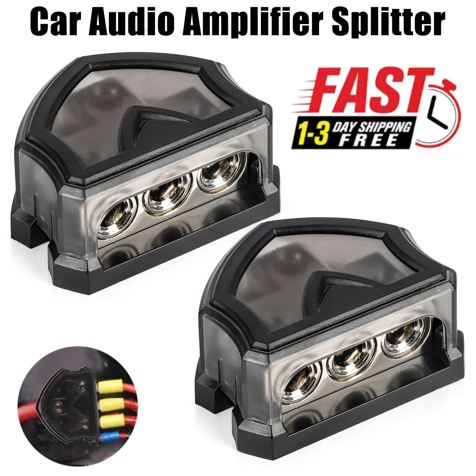 2pcs 3-Way Distribution Block 0 Gauge in Car Audio Amp Power Ground Distributor