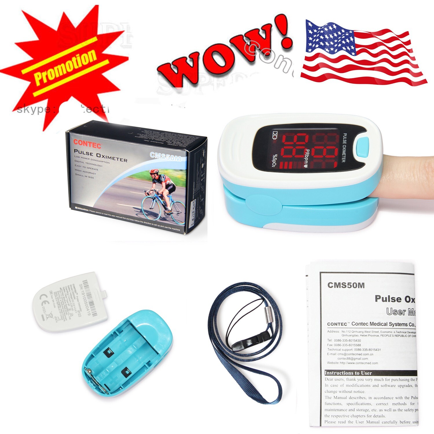 CONTEC 50M USA oximeters, finger pulse oximeter,o2 monitor,blood oxygen,spo2,LED