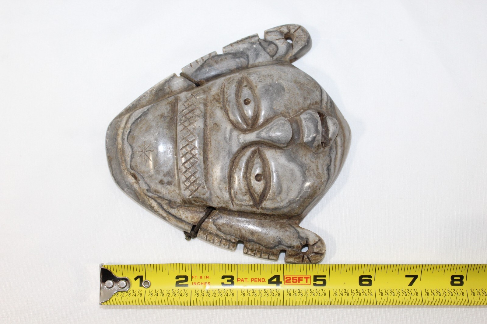 Mayan Aztec Mexican Hand Carved Alabaster Stone Mask 5.75" Sculpture Wall Plaque