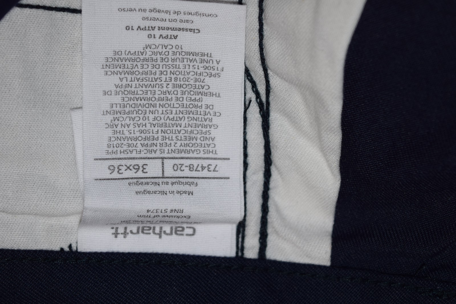 CARHARTT FR FLAME RESISTANT CAT 2 NAVY DUNGAREE WORK PANTS 73478-20, 38, 40