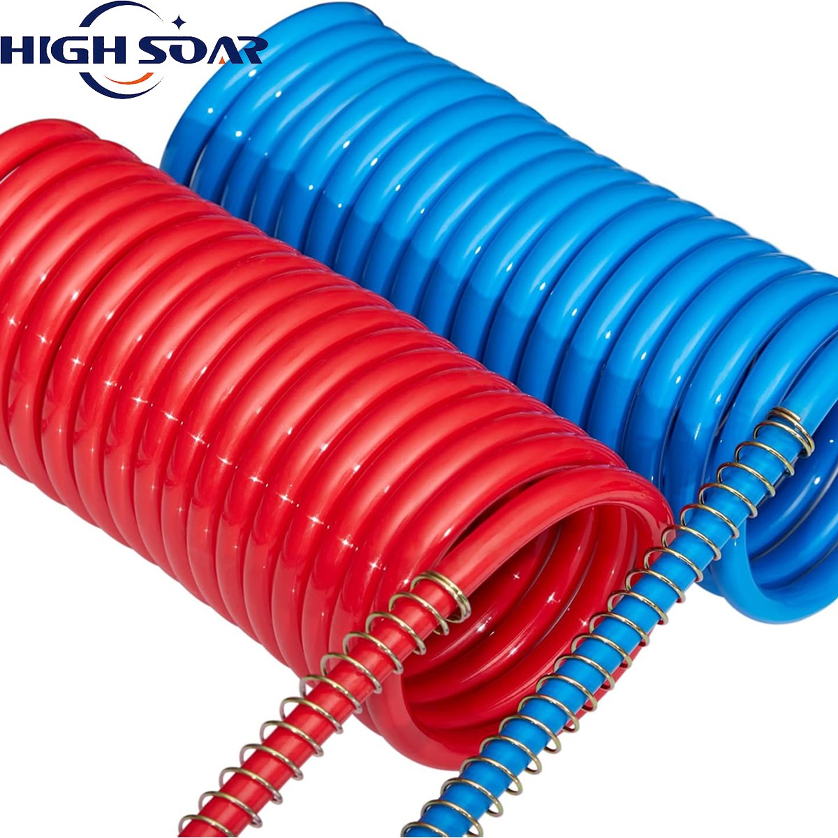 15' Red And Blue Coil Coiled Air Line Hose Set Trailer Brake 1/2" Fittings