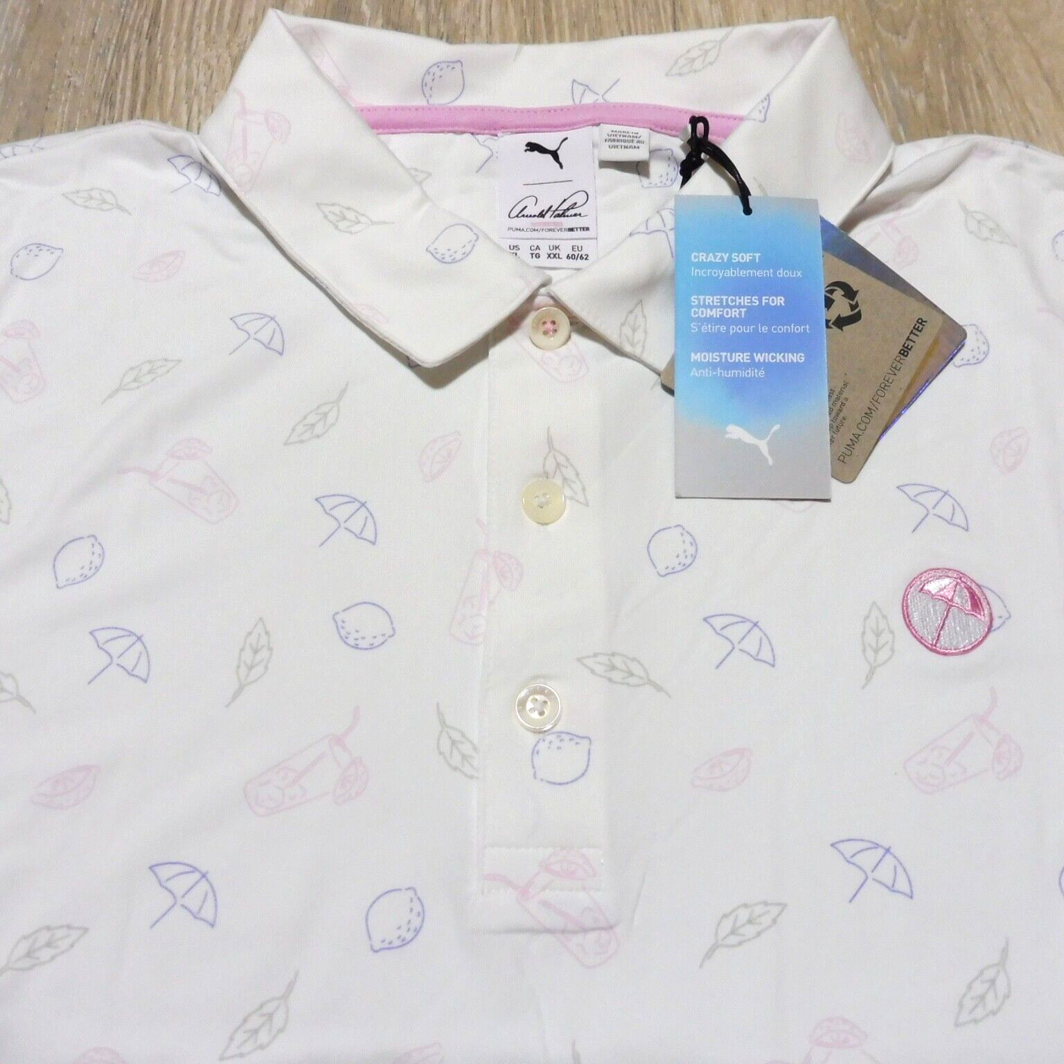 PUMA ARNOLD PALMER Mens XL CONTENDER POLO SHIRT WHITE LAVENDER CLOUDSPUN AP