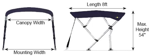 Oceansouth 4 Bow Bimini Top PREMIUM RANGE Boat Cover 8ft Long With Rear Poles