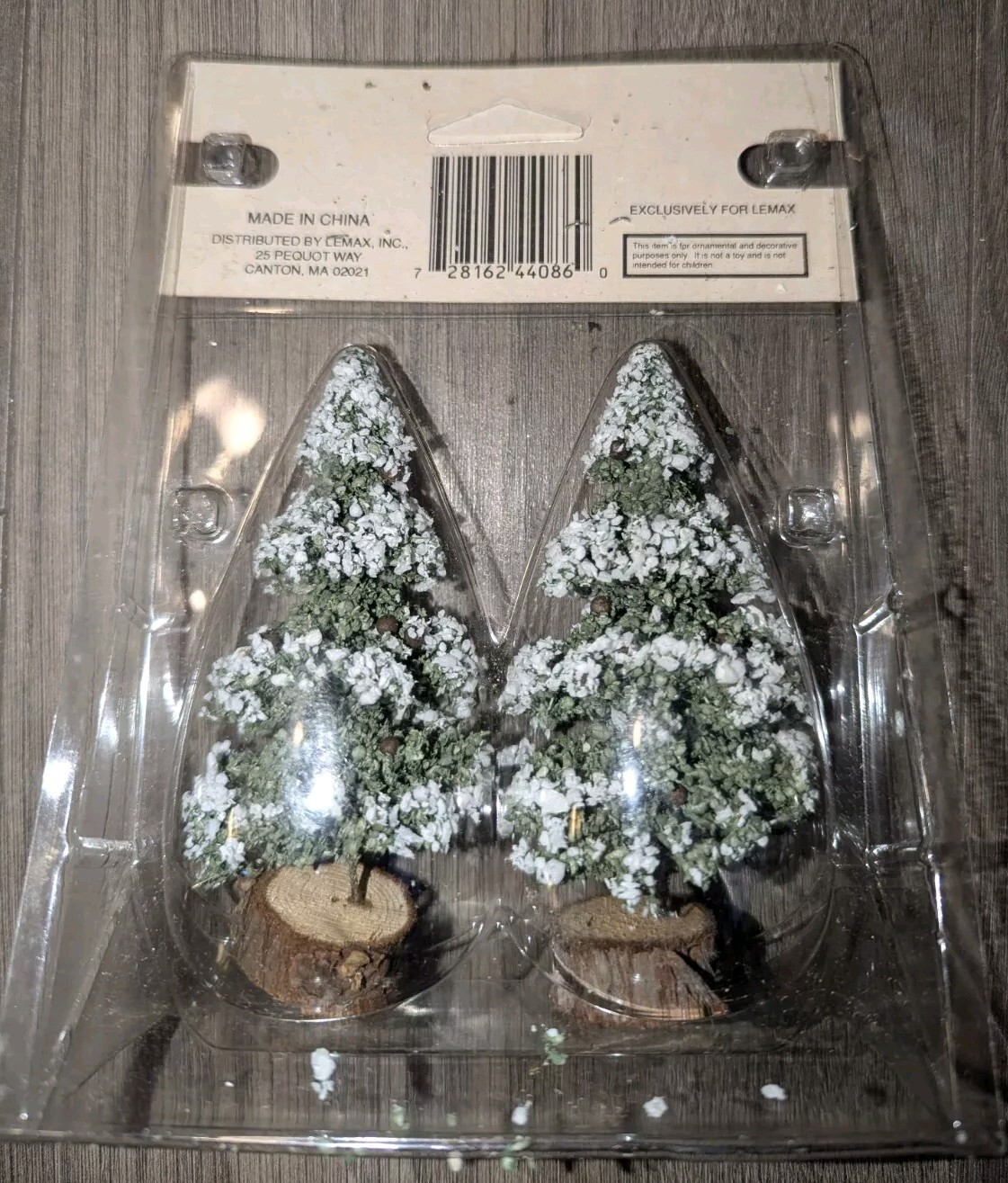 Lemax Village Collection Set of 2 4" Evergreen Tree Flocked Snow Christmas 44086